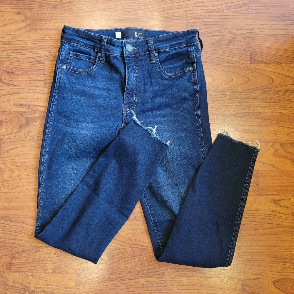 Sz 4 Kut from the Kloth Connie Fab Ab Ankle Skinny Raw Hem Indigo Wash Jeans